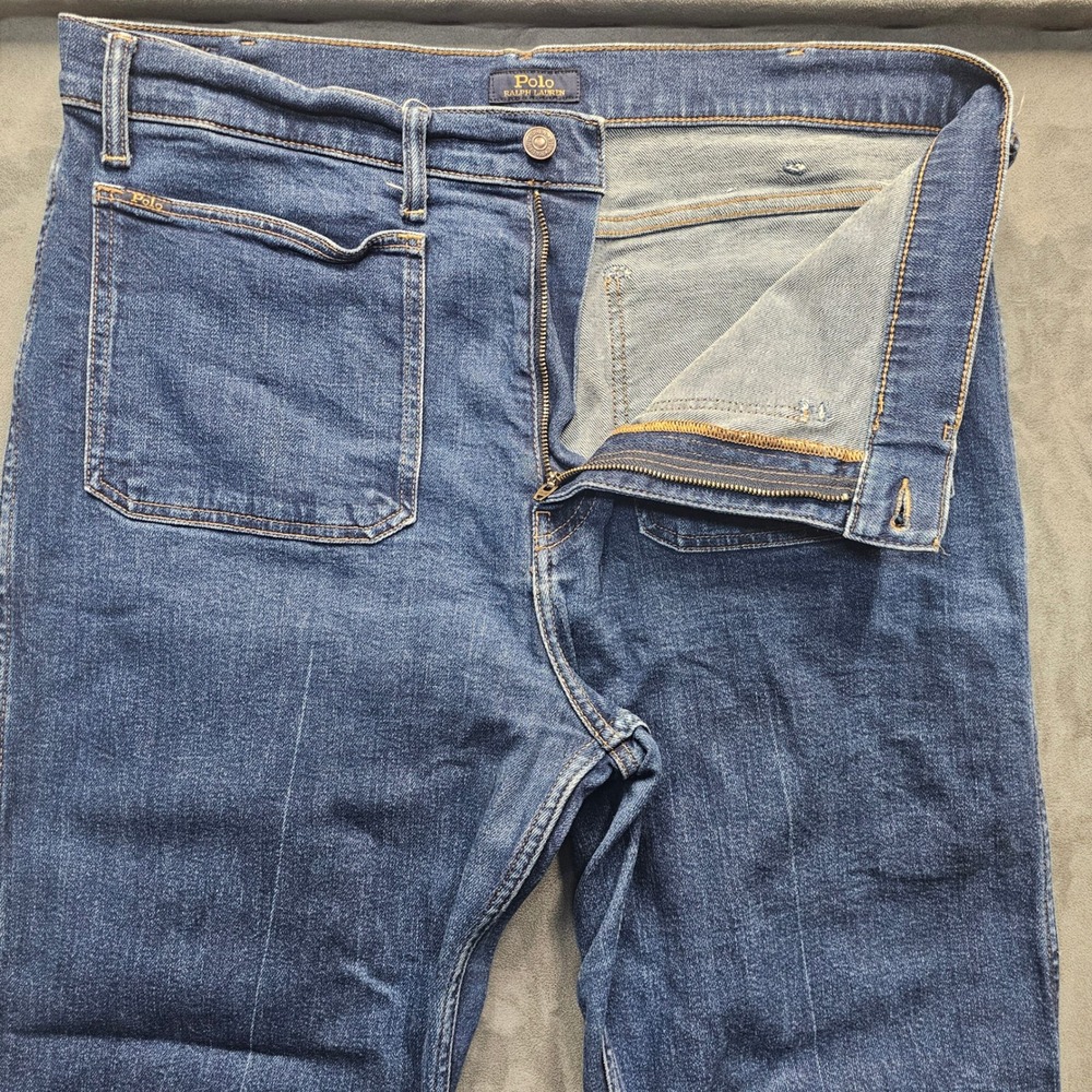 POLO RALPH LAUREN Women Indigo High-Rise Flare Jeans 33R (36) Cotton Stretch